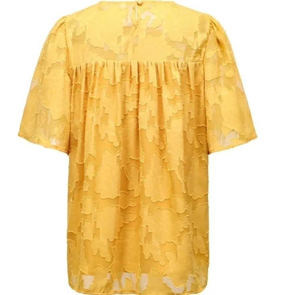 Casual Lace Flare Sleeve Blouse, Short Sleeve Crew Neck Solid Blouse. - Picture 5 of 12